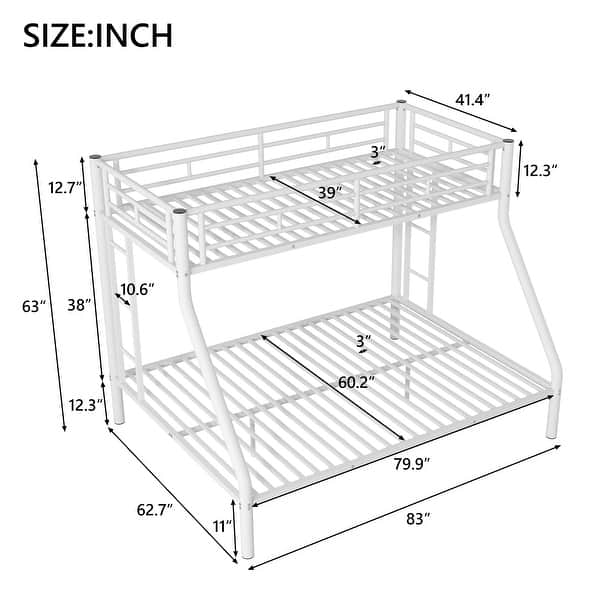 Metal Bunk Bed with Ladder and Guardrails, Cozy Sleeping Space, Twin XL over Queen, White