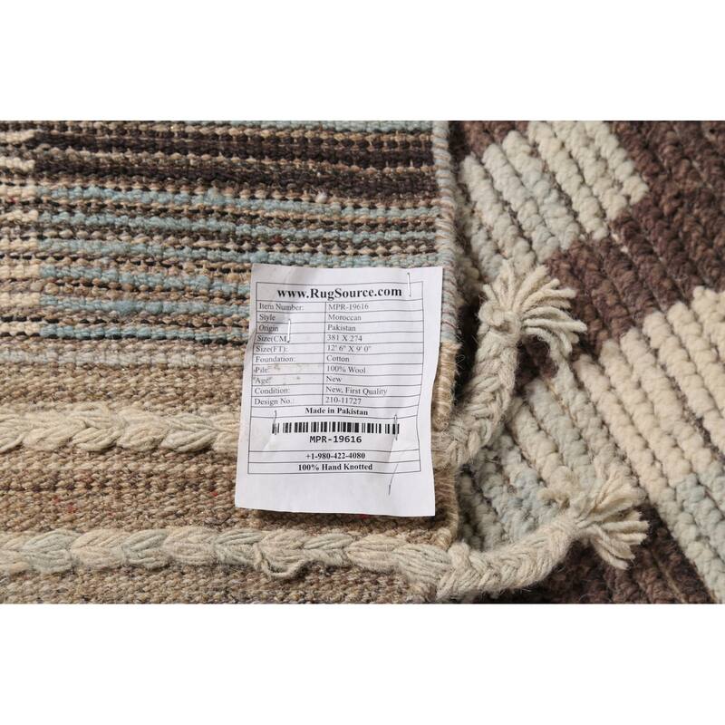 All-Over Abstract Moroccan Modern Area Rug Hand-Knotted Wool Carpet - 9'0"x 12'6"