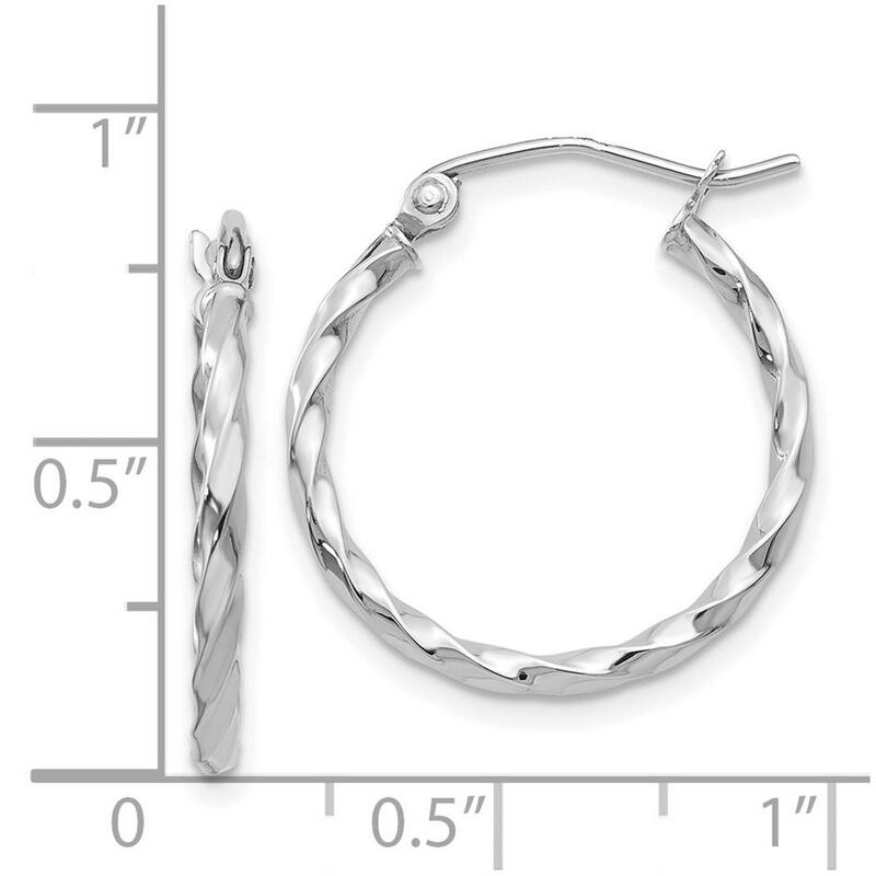 Curata 14k White Gold Twist Polished 2x20mm Hoop Earrings