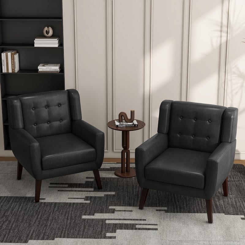UIXE Faux Leather Accent Armchair, Upholstered Accent Chairs For Bedroom