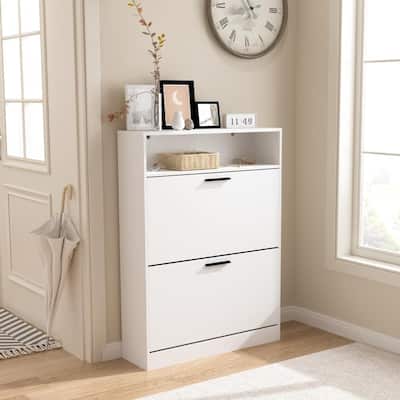 31.5'' Wood Hidden Shoe Storage Cabinet with 2 Flip Drawers - 2-Tier