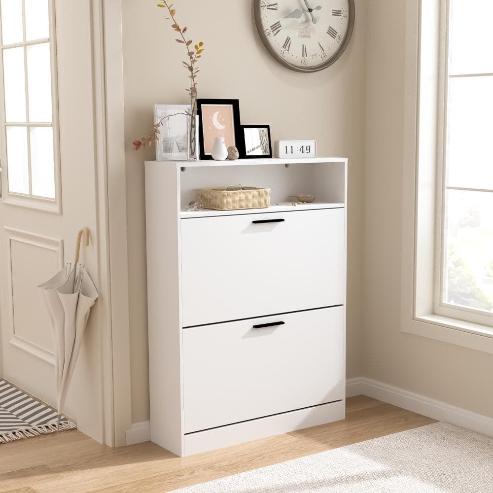 31.5'' Wood Hidden Shoe Storage Cabinet with 2 Flip Drawers - 2-Tier