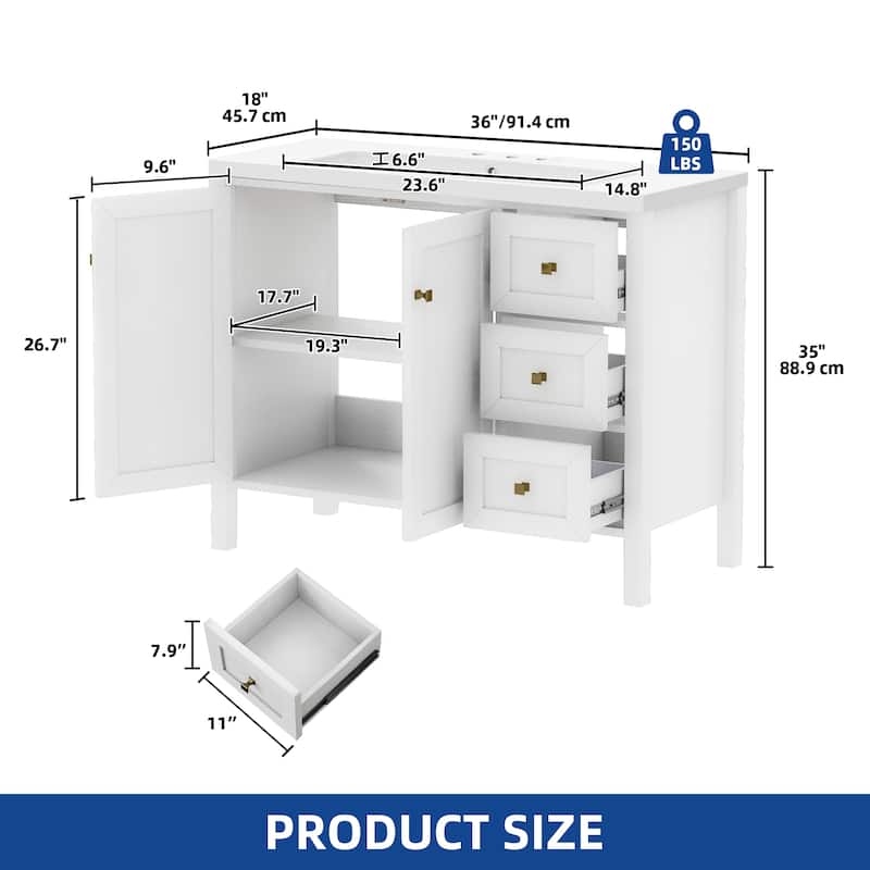 Moasis 36"/42" Bathroom Vanity Cabinet Set with Sink Combo and 3 Drawers & Cabient