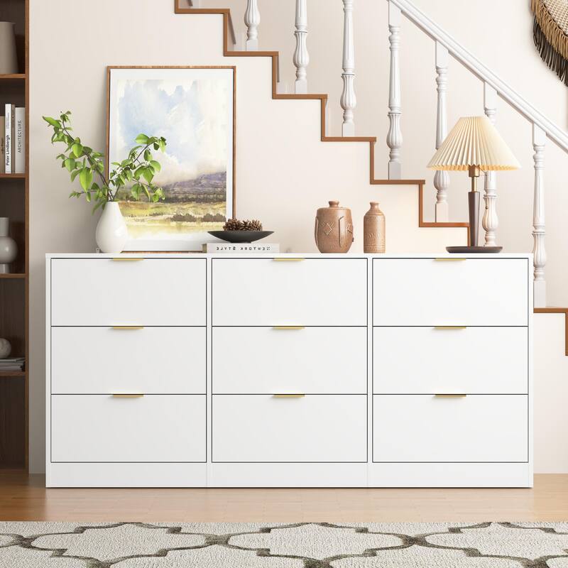 63" Long Dresser for Bedroom, Wooden Dresser Chest of 9 Drawers Storage Cabinet for Living Room Entryway