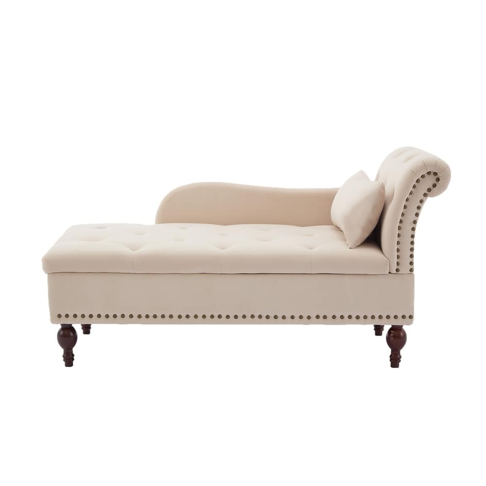 Velvet Chaise Lounge with a Storage Function, Tufted Cushions & Nailheads