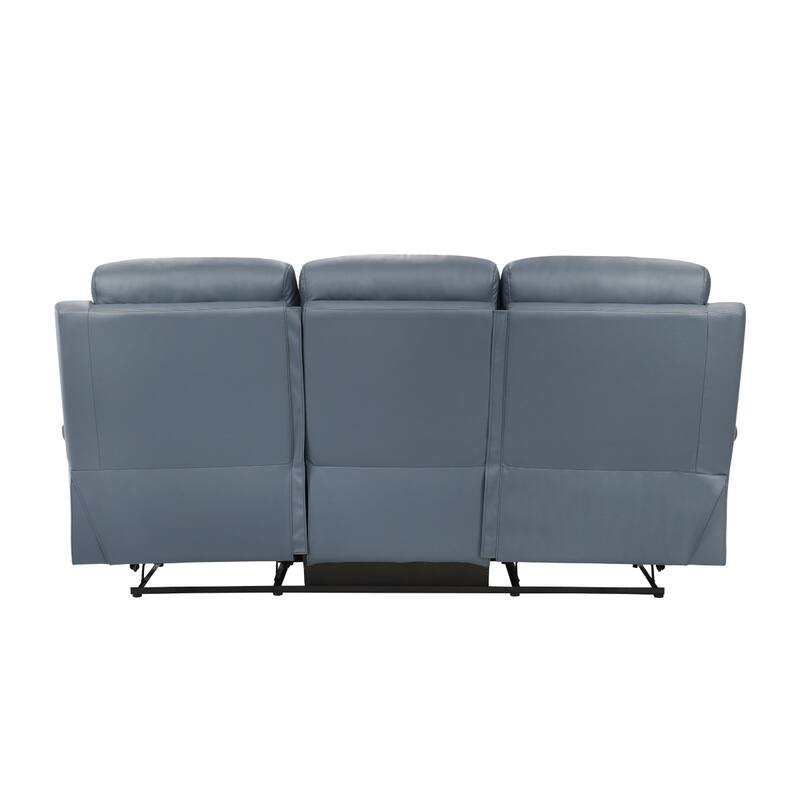 Hanna Manual Double Reclining Sofa, Blue Top Grain Leather, 87 Inch
