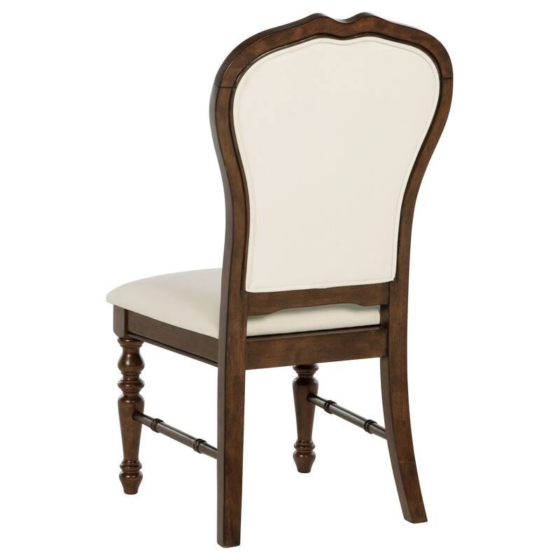 2pc Set Traditional Dining Side Chairs Rich Rounded Backs Turned Legs Upholstery Fabric Kitchen