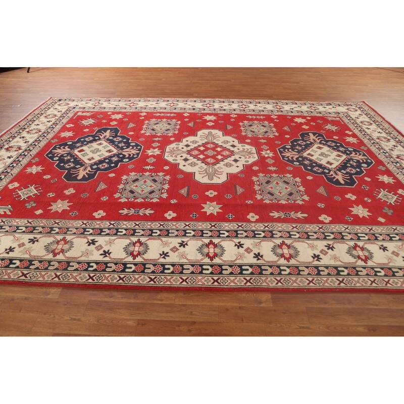 Red Kazak Oriental Area Rug Handmade Traditional Wool Carpet - 9'0"x 12'8"