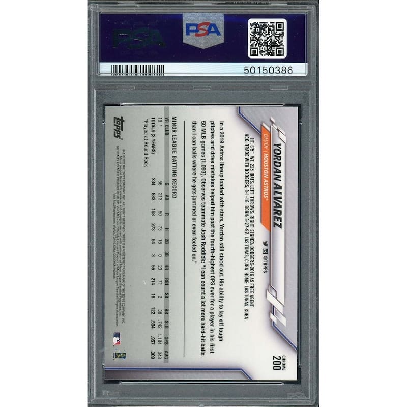 Yordan Alvarez 2020 Topps Chrome Baseball Rookie Card #200 Graded PSA 10 - 8'6" x 11'6"