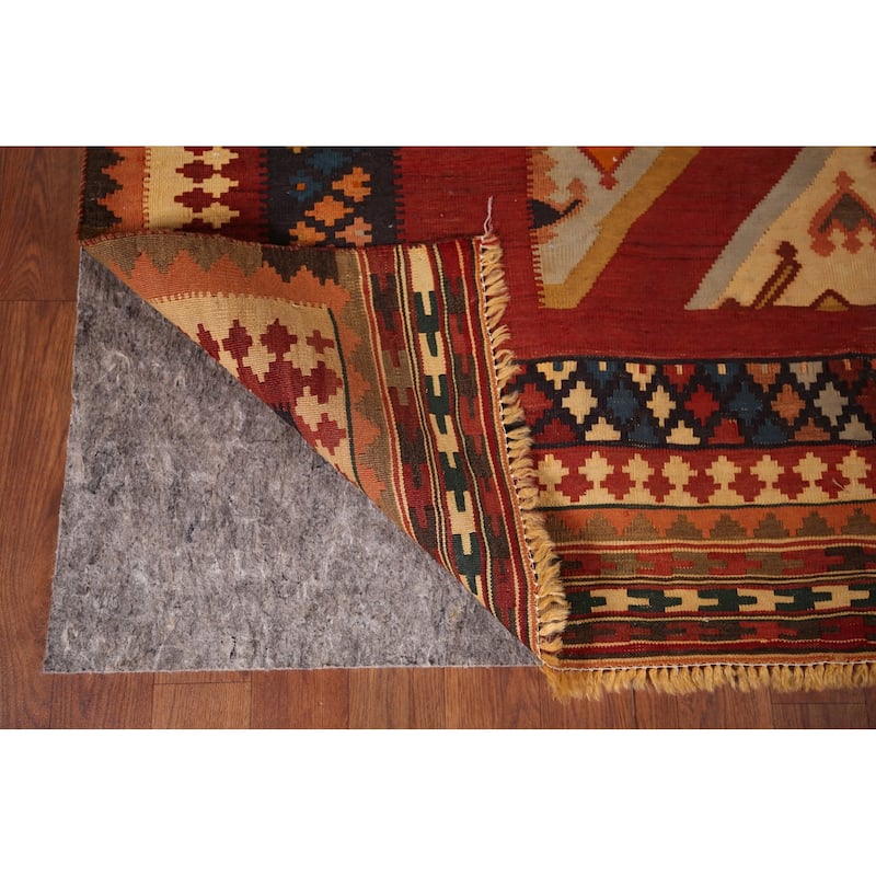 Kilim Qashqai Persian Vegetable Dye Vintage Flatweave Wool Carpet - 5'4" X 9'6"