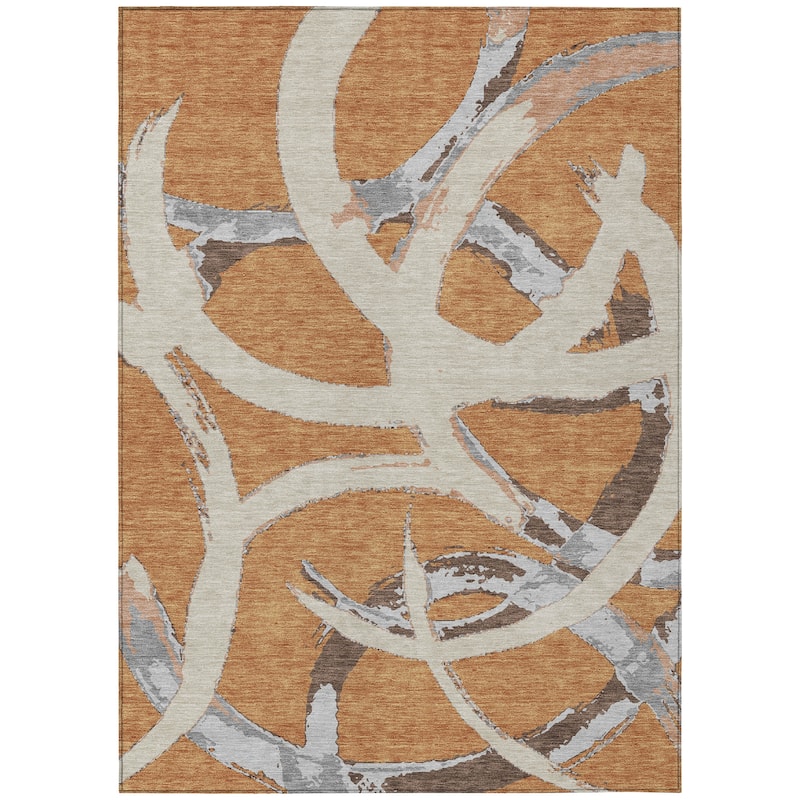 Machine Washable Indoor/ Outdoor Abstract Contemporary Chantille Rug