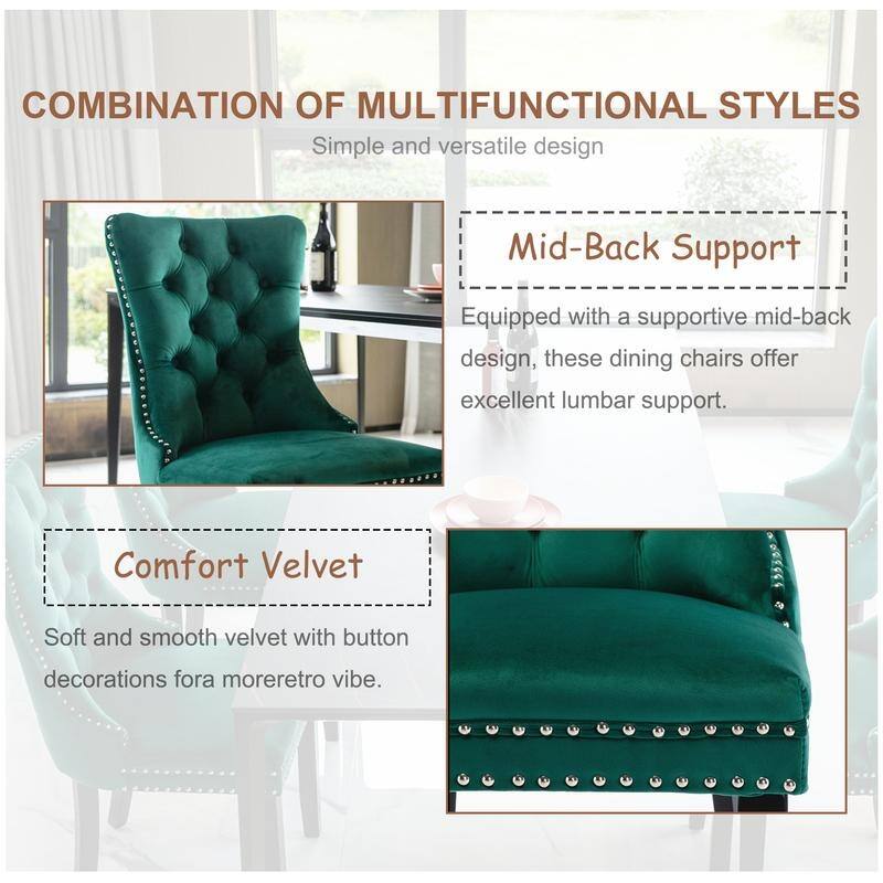 Modern Tufted Velvet Upholstered Nailhead Dining Chair Set of 6