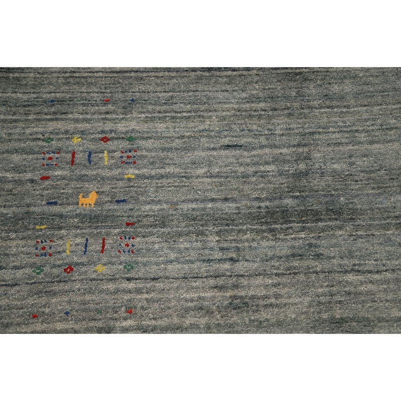 Hand Knotted Oriental Viscose Silk Carpet Tribal Animal Pictorial Greys & Charcoal Gabbeh Area Rug - 11' 9'' X 9' 10''