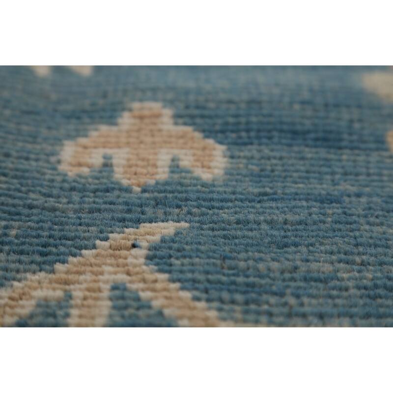 Hand Knotted Oriental 100% Wool Carpet Transitional All-Over Navy Blue & Blues Oushak Area Rug - 12' 0'' X 8' 9''