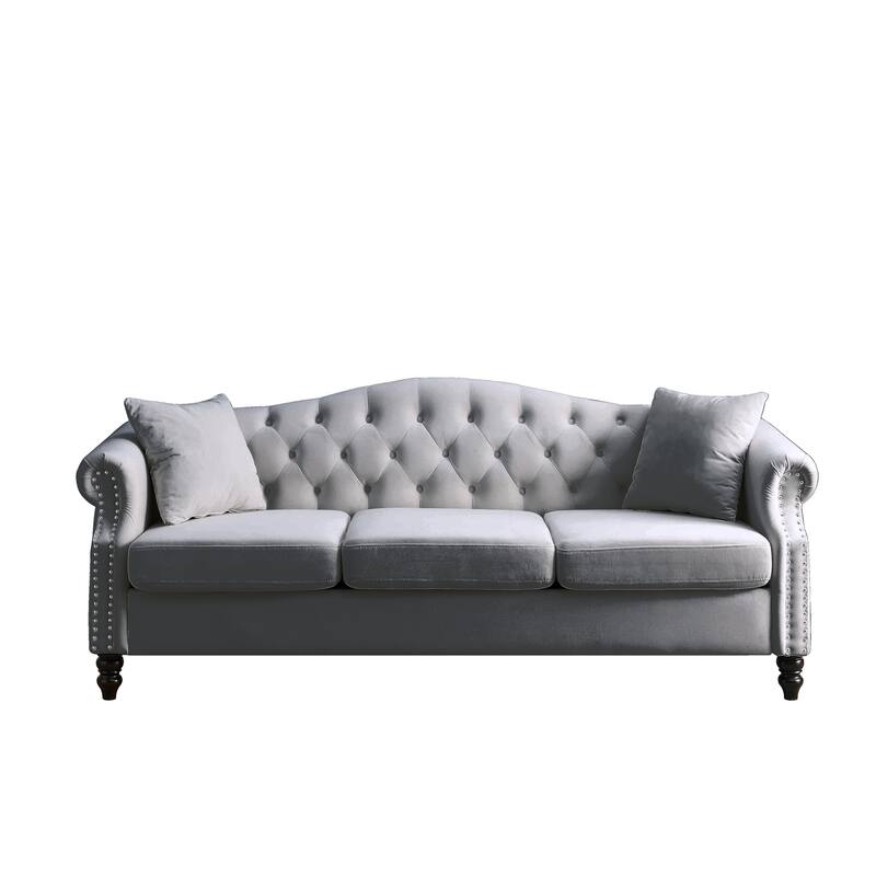 2-Pieces Chesterfield Velvet 3+2-Seater Combination Sofa Set with Nailhead Trim, Tufted Low Back, and Removable Cushions