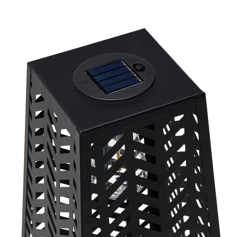 Glitzhome Set of 2 21.5"H Metal Geometric Solar Lighted Floor Lantern with Edison Bulb - 8.50"L X 8.50"W X 21.50"H