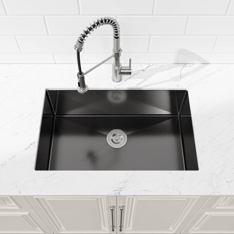 Handcrafted Black 30 Inch Single Bowl Undermount Workstation Kitchen Sink 18-Gauge - 30" L × 19" W × 10" H