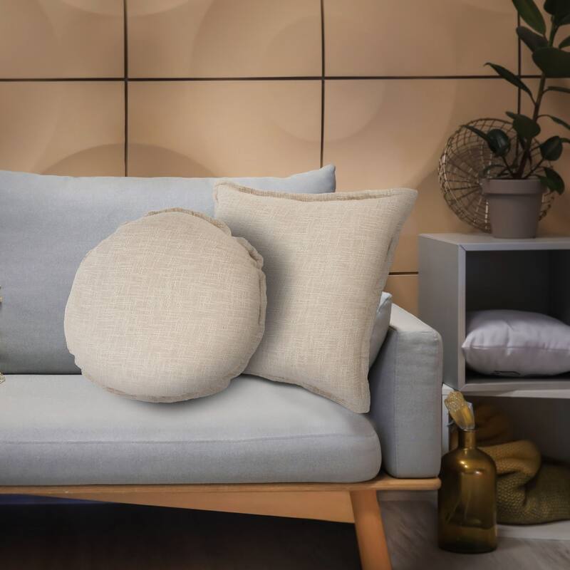 20" Beige Solid Round Throw Pillow