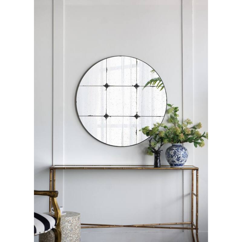 Antique Glass Floral Round Wall Mirror - 35.75"