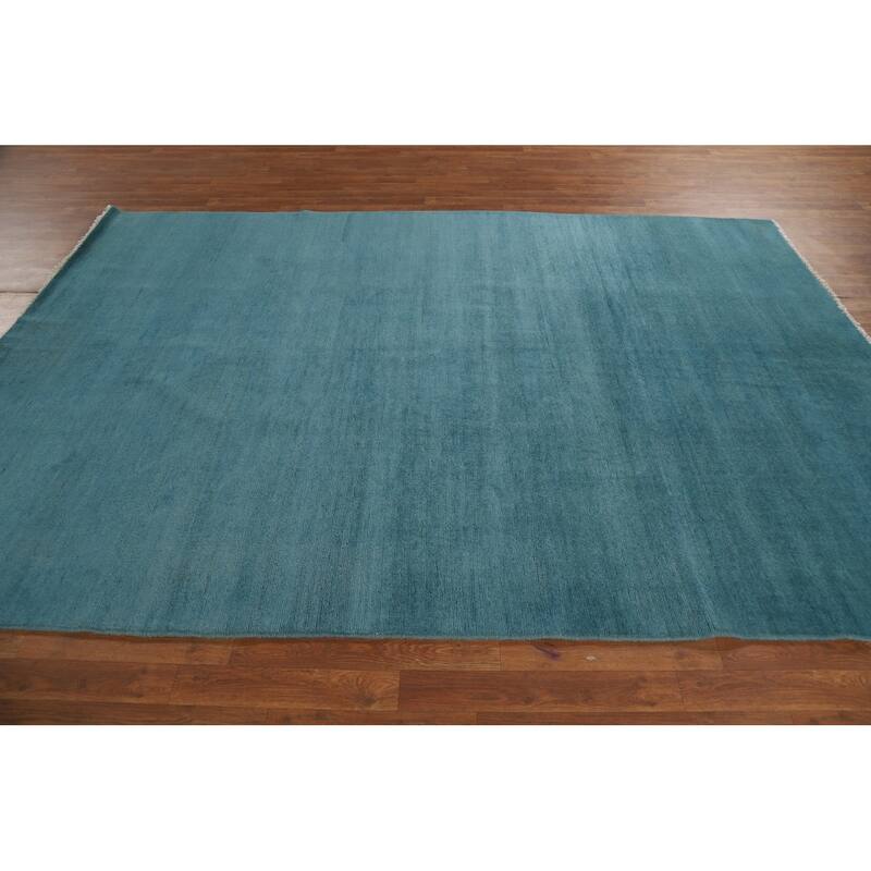 Blue Gabbeh Modern Area Rug Hand-Knotted Wool Carpet - 6'7" x 9'6"