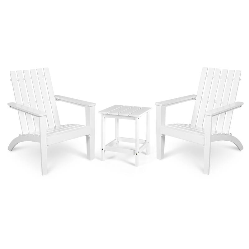 Costway 3PCS Patio Adirondack Chair Side Table Set Solid Wood Garden - White