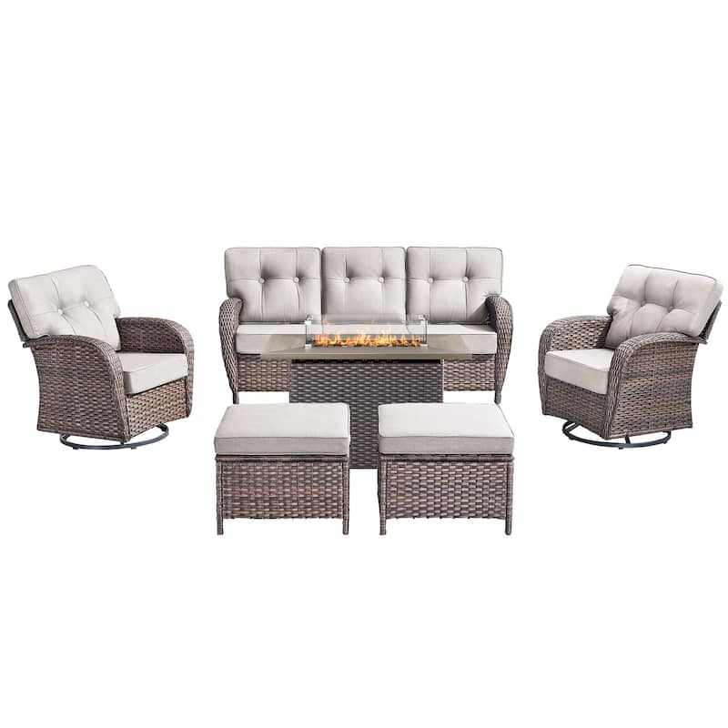 6 Pieces Outdoor Sofa Chair Ottoman with 41" Fire Table
