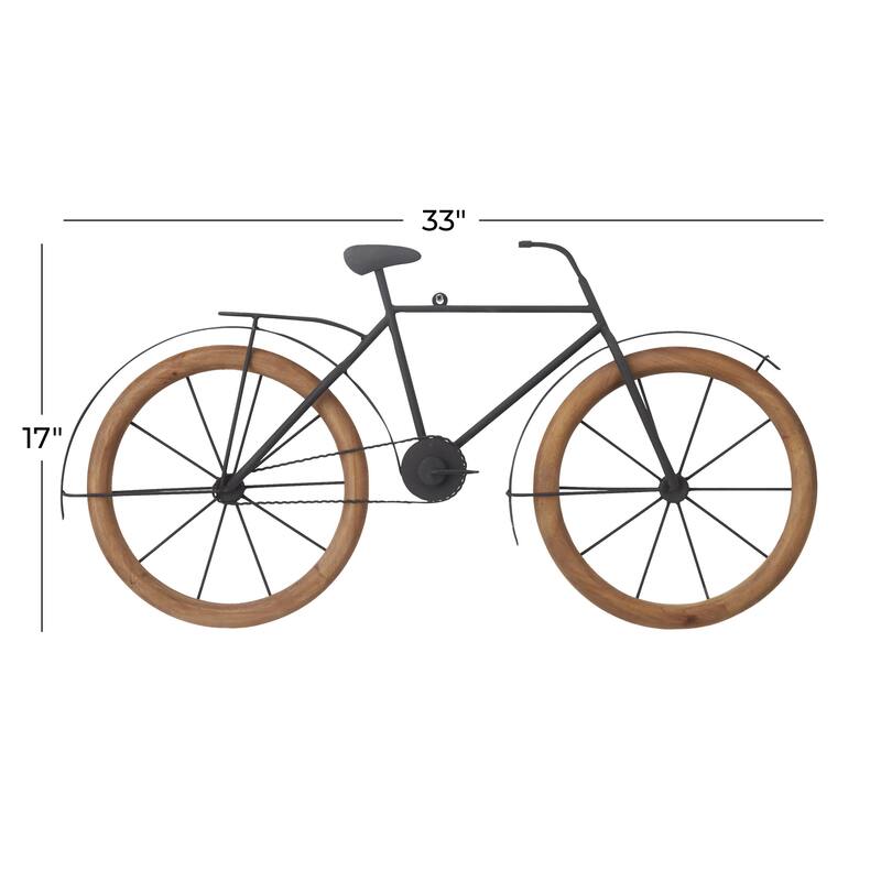 Metal Bike Home Wall Decor with Wood Wheels - Brown - Roche River Decor