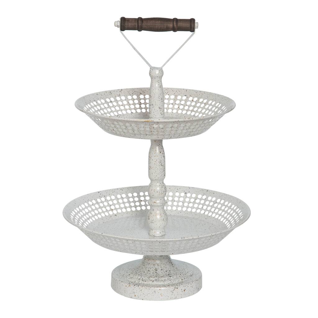 Transpac Metal 17 in. White Spring 2-Tier Display Stand KD