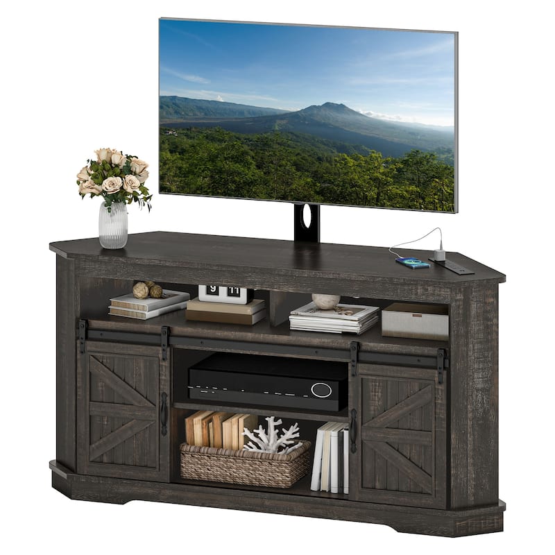 Moasis Corner TV Stand with Barn Doors for 70" TVs - Grey