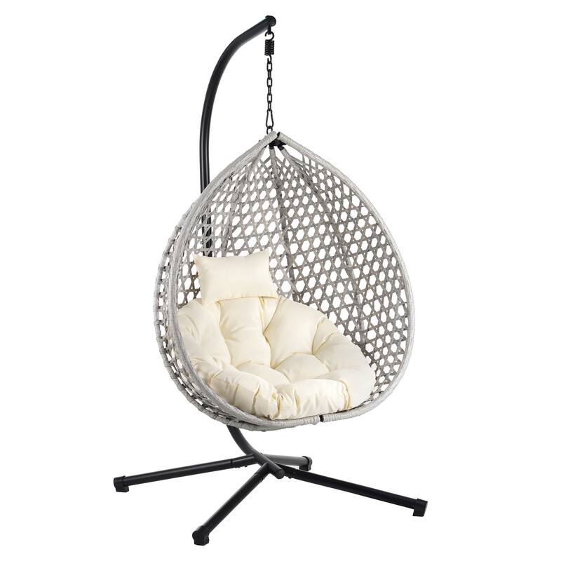 Versatile Egg Chair for Indoor and Outdoor Use, PE Rattan Patio Swing Hanging Chair with Stand and Cushion