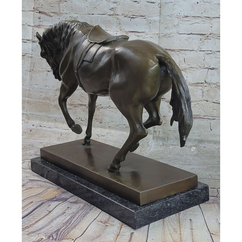 Extra Large Original Bronze Sculpture Imitative Horse Trots Stallion Marble Base Figurine