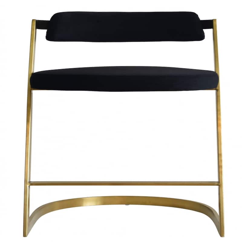 26" Modern Round Seat Bar Stool in Black Velvet with Gold Stainless Steel Frame and Low Back Support - 36”H x 18.5”W x 23”D