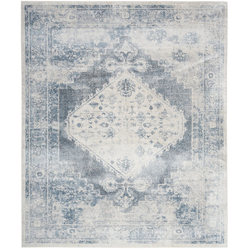 Nourison Abby Machine Washable Indoor only Persian Distressed Area Rug - 9' x 12' - Blue/Ivory - Rectangle