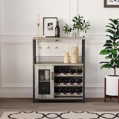 3-Tier Wine Bar Cabinet with Storage, Wine Rack & Glass Holder, Small Liquor Cabinet for Home, Black Corner Storage with Shelves