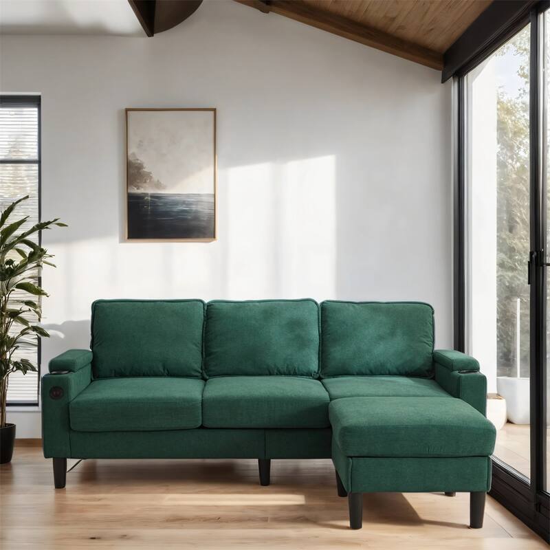 3 Seat L Shaped Sectional Sofa with Storage Ottoman and USB Port