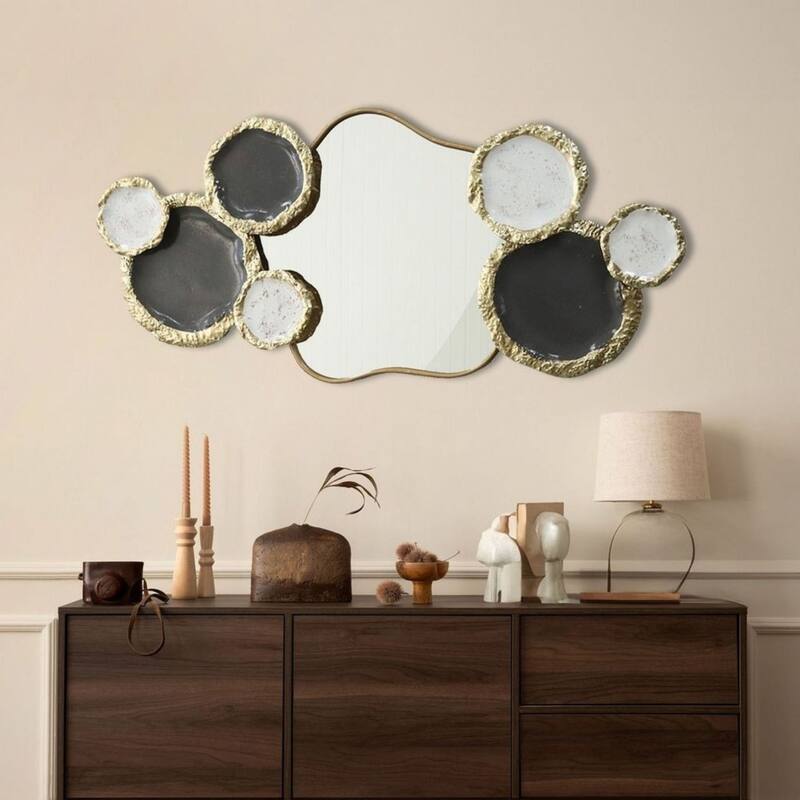 Aria Home Large Mirrored Metal Wall Art Gold Abstract Horizontal Decor