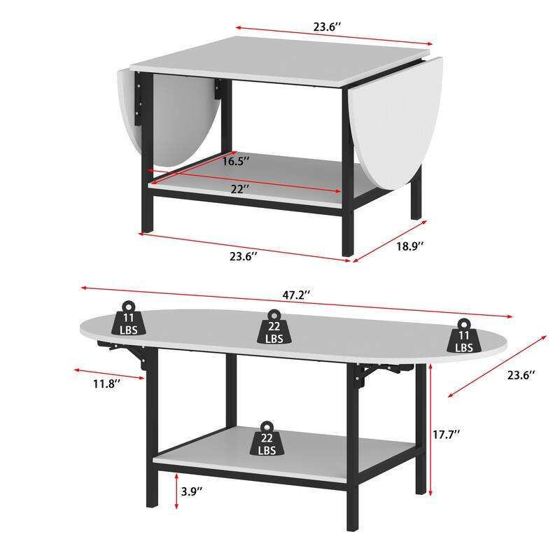 Oval Extended Coffee Tables 2-Tier Center Table with Open Storage