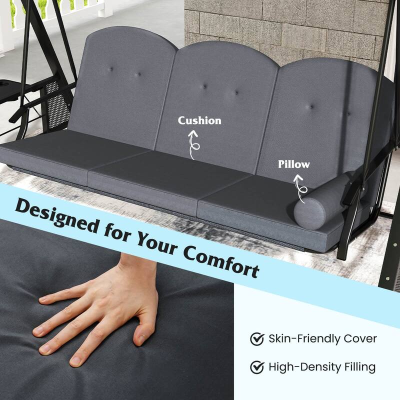 Costway 3-Seat Patio Swing Chair with Adjustable Canopy Thickened - See Details