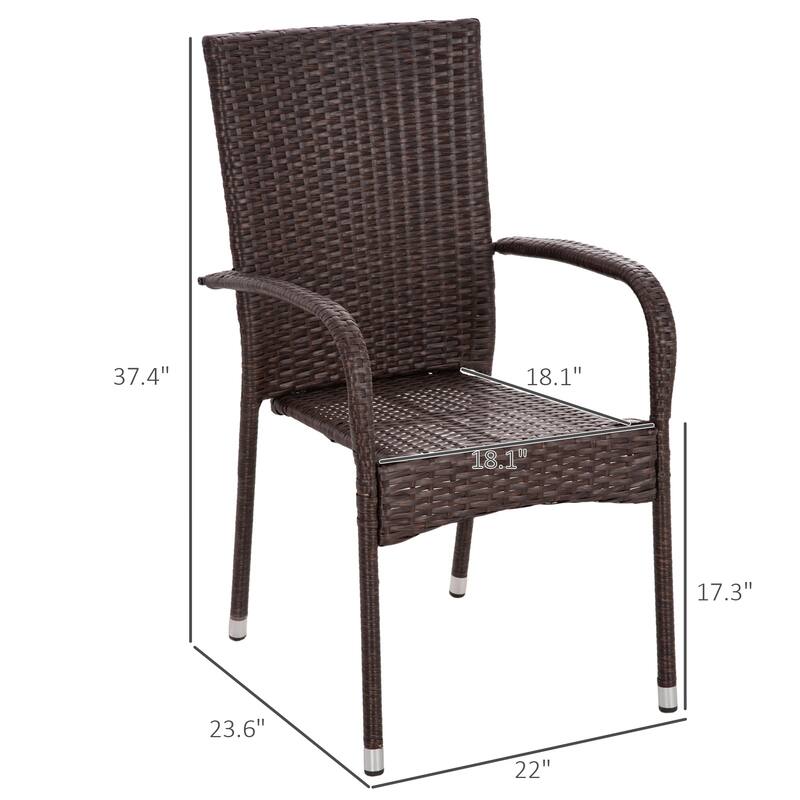 4-Piece Stackable PE Wicker Dining Chair Set, Outdoor Rattan Chairs with Cushions, Armrests & Backrest for Patio, Balcony