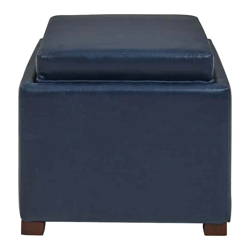 NPD Furniture Cameron Bonded Leather Square Storage Ottoman with Tray