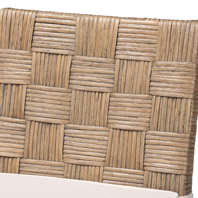 Fatima Natural Rattan Counter Stool with Cushion - Handwoven Wicker Stool with Basketweave Back and Seat, Coastal Boho Seating