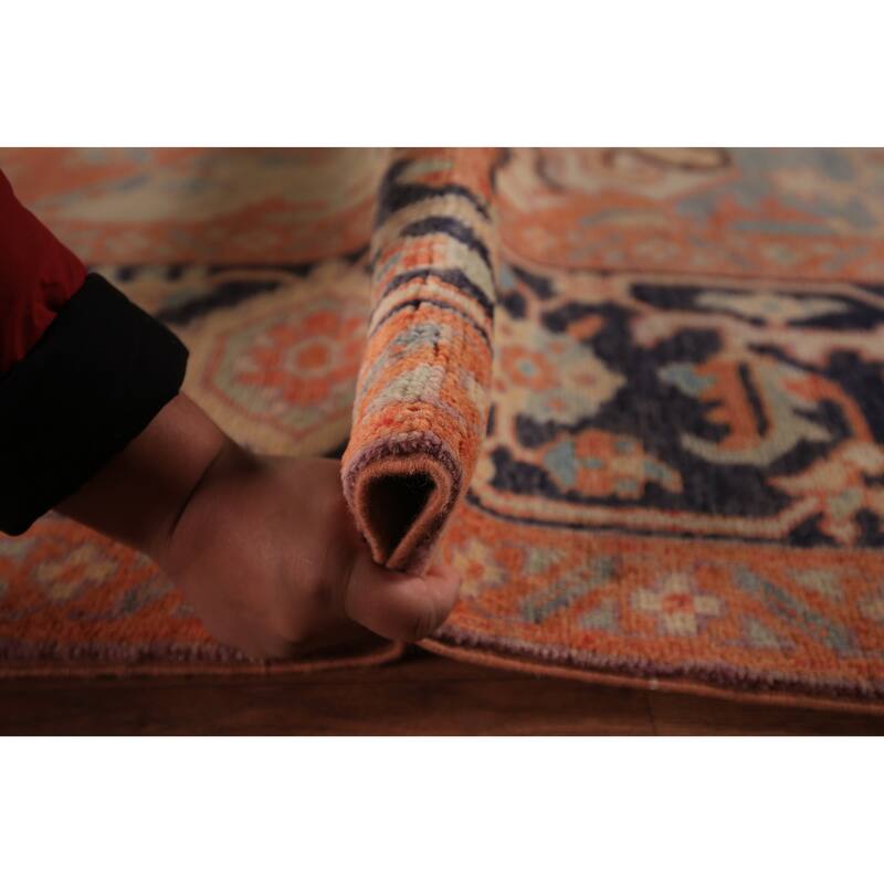 Vegetable Dye Heriz Oriental Area Rug Hand-Knotted Floral Wool Carpet - 8'9" x 12'5"