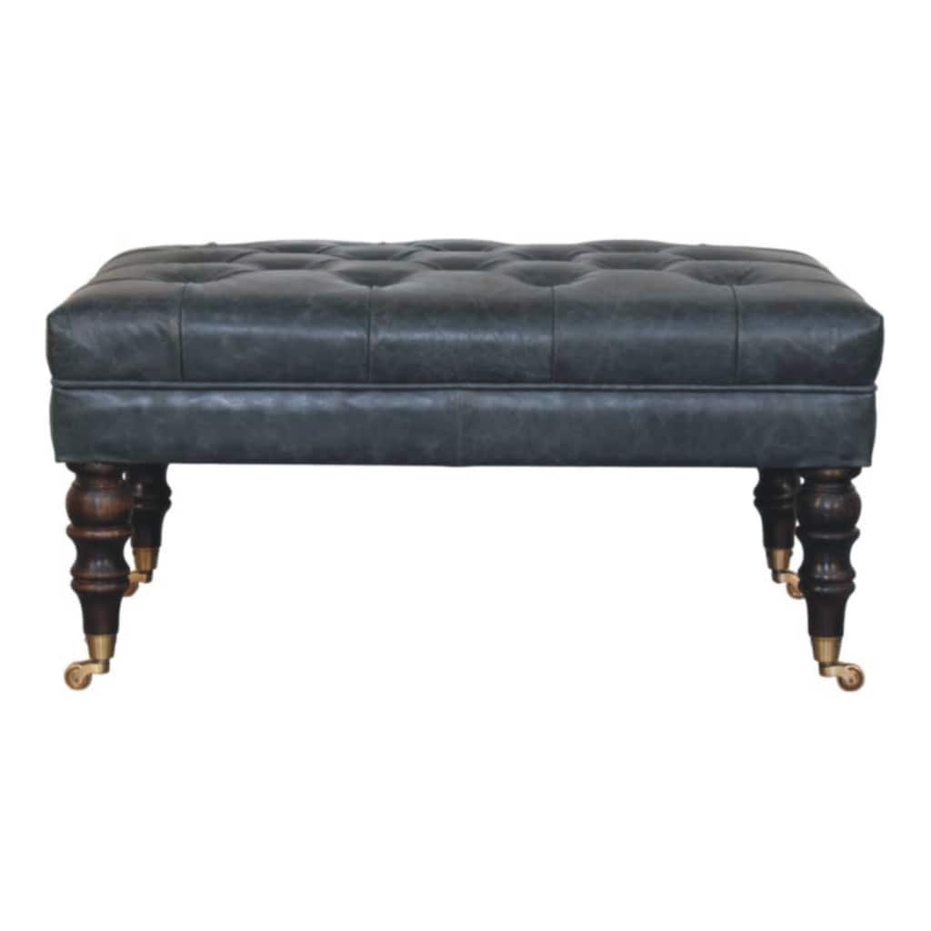 Artisan Furniture Solid Buffalo Teal Leather Ottoman with Castor Legs