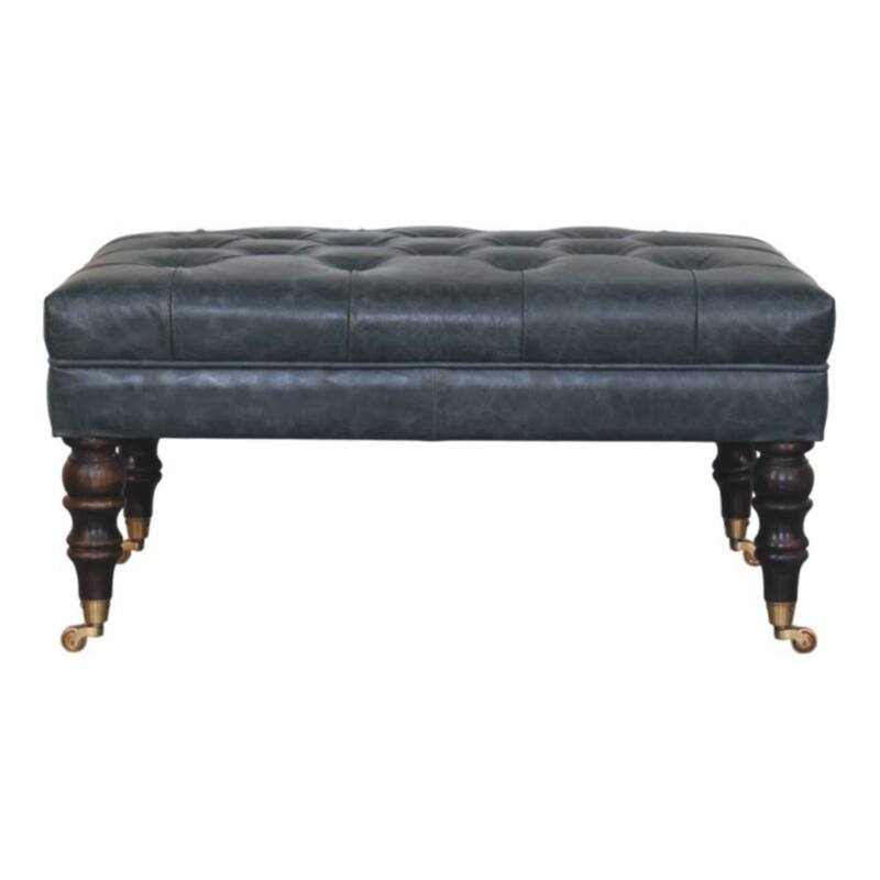 Artisan Furniture Solid Buffalo Teal Leather Ottoman with Castor Legs