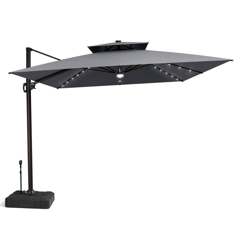 11 FT Outdoor Solar-Powered LED Light Aluminum Patio Cantilever Umbrella with Base
