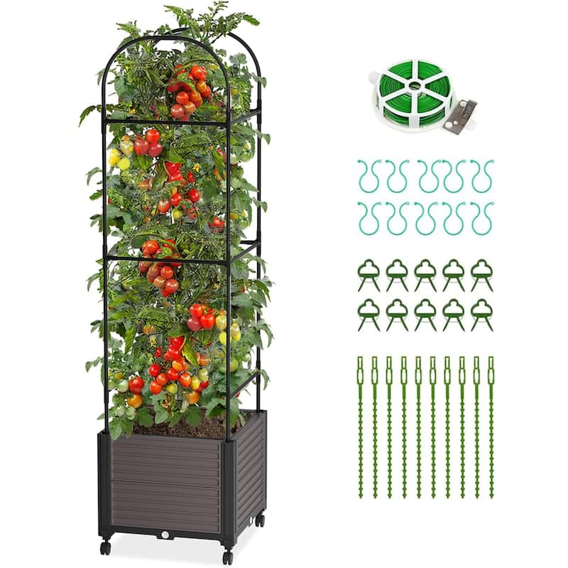 DoCred Raised Garden Bed Planter Box with Wheels and Tall Trellis
