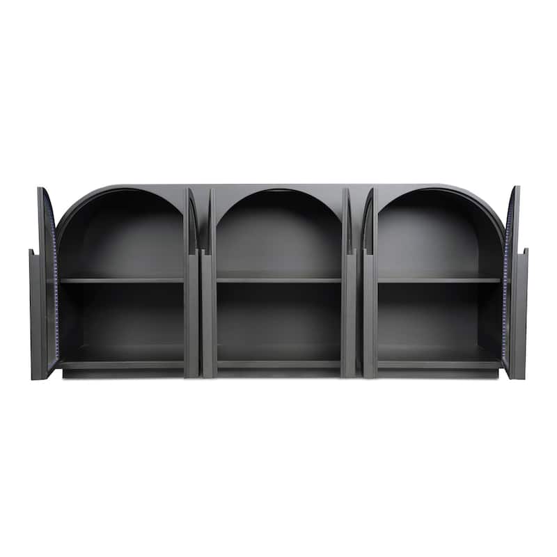 NADAAL STUDIOS Theron, Sideboard With Tempered Reed Glass Doors - 79"W x18"D x34"H