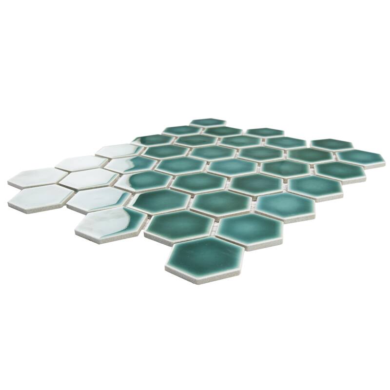 Merola Tile Hudson Due 2" Hex Emerald 10-7/8" x 12-5/8" Porcelain Mosaic Floor and Wall Tile