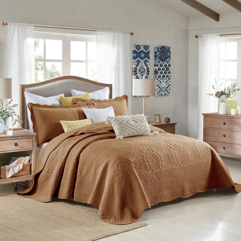 MarCielo 3Pcs 100% Cotton Oversized Quilt Bedspread Coverlet Set TF