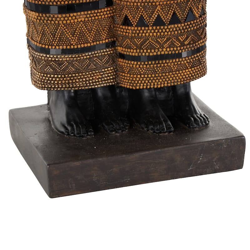 Black Resin Tall Family Decorative Sculpture with Gold Jewels